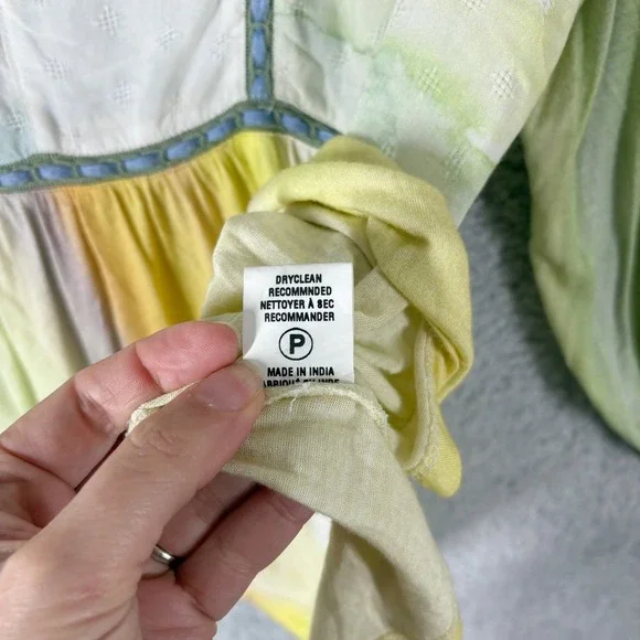 Anthro Bl^nk London Renata Tie Dye Top Size M Multicolor V-Neck Puff Sleeve Boho - Picture 7 of 9